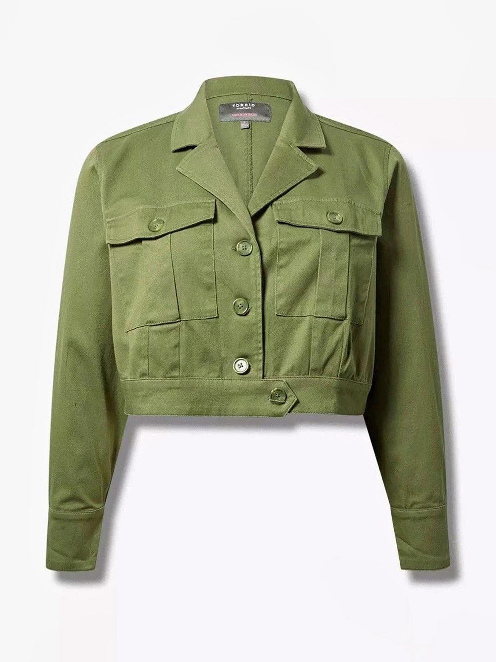 Torrid Lightweight Twill Cropped Military Jacket Green, torrid size 2.
